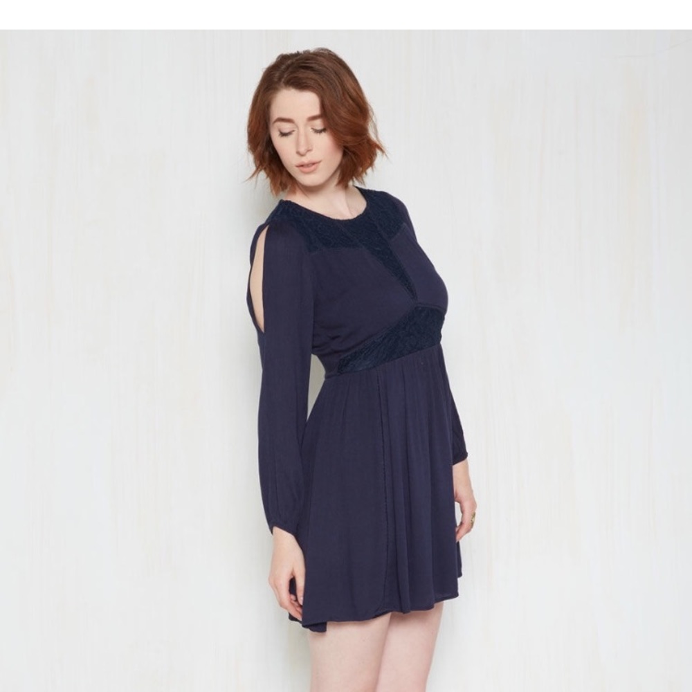 Bohemian festive festival hippie blue‎ boho mini lace Keyhole Dress